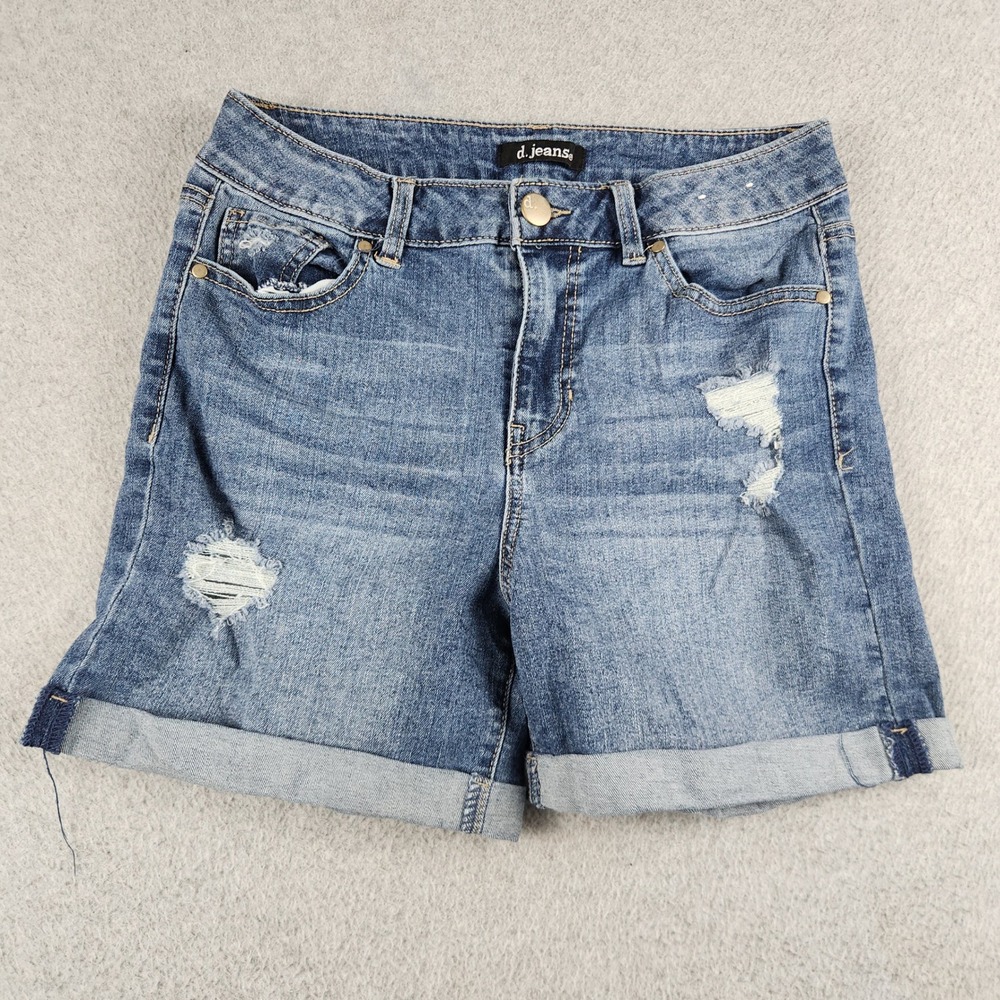 d.jeans Shorts Womens 6 Blue Denim Cotton Mid Rise Stretch Distressed Cuffed Hem